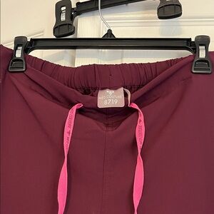 Med Couture Wine Scrub Pants with Pink Accents
